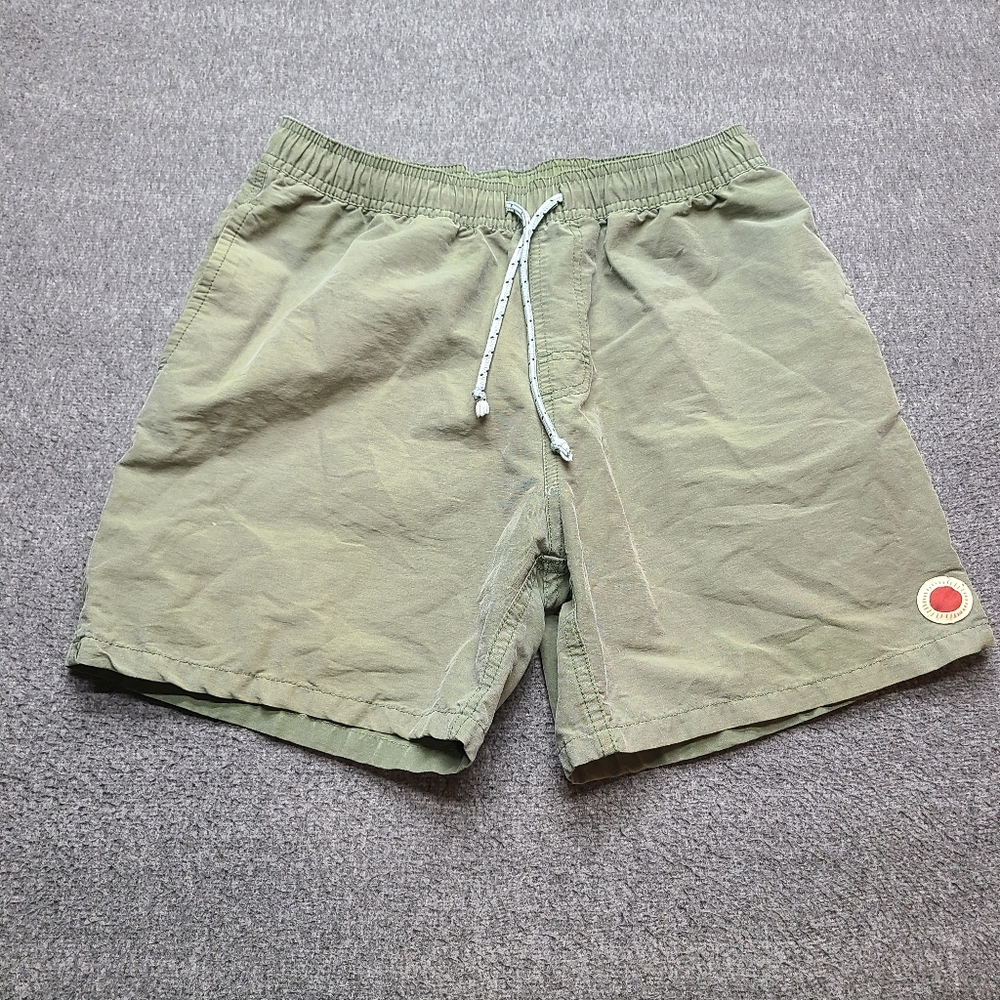 Mollusk California Mens Medium Olive Green Surf Shorts Cotton Nylon Elastic